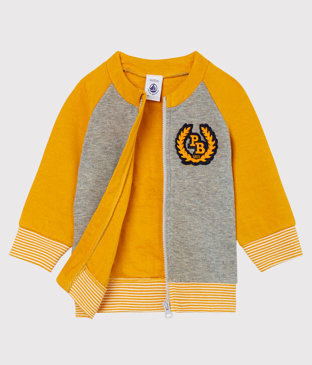 Cardigan zipp&eacute; b&eacute;b&eacute; gar&ccedil;on en tubique gris/jaune