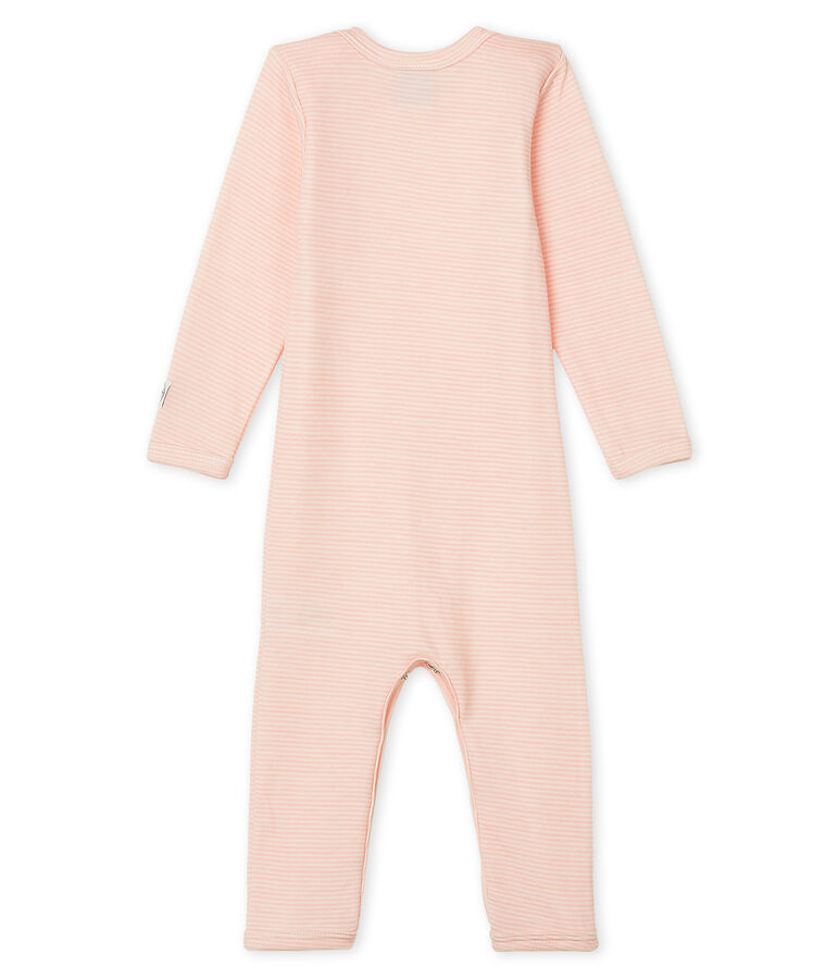 Body jambes longues b&eacute;b&eacute; en laine et coton rose/blanc