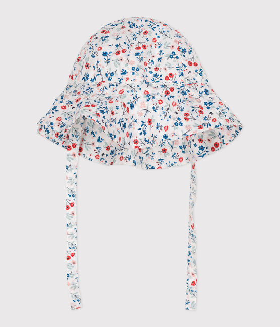 Capeline bébé fille en popeline imprimé fleuri blanc MARSHMALLOW/blanc MULTICO