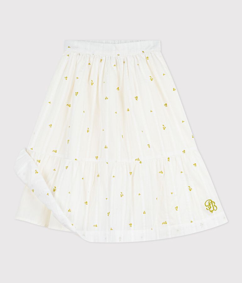 Jupe enfant longue en coton imprim&eacute;e fleurs vert/vert