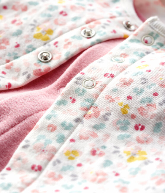 Ensemble 2 pièces fleurs roses bébé en en velours rose CHARME/blanc MULTICO