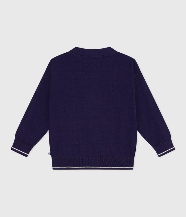 Cardigan enfant en coton uni bleu marine