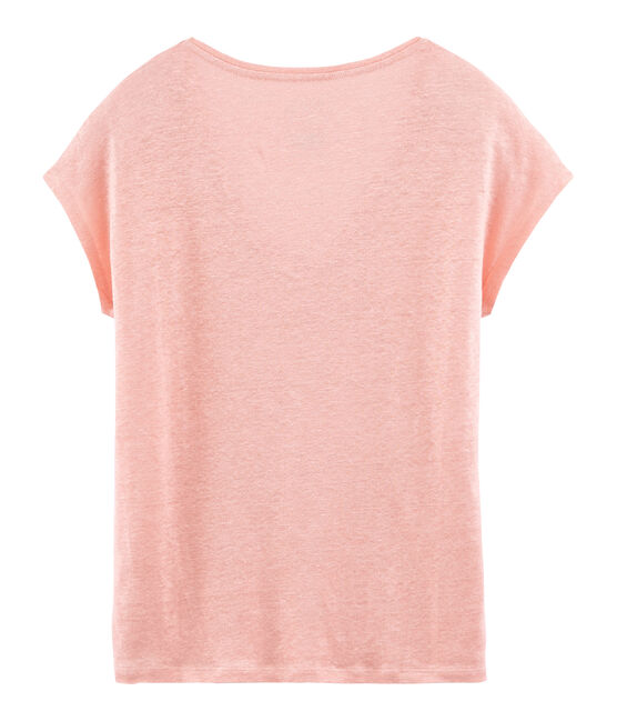 Tee-shirt manches courtes uni femme en lin irisé rose ROSAKO/rose COPPER
