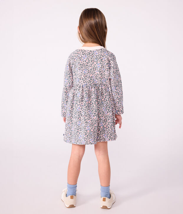 Robe enfant manches longues en coton rose/multicouleur