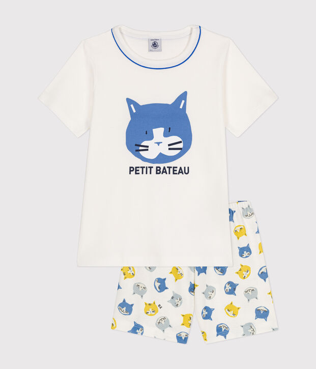Pyjama short en coton enfant blanc/multicouleur
