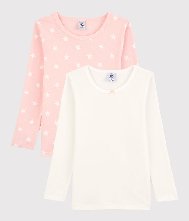 Lot de 2 tee shirts manches longues imprim&eacute; &eacute;toiles petite fille en coton multicouleur