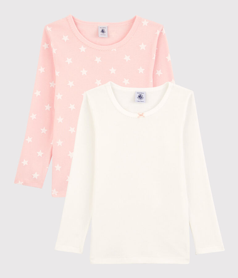 Lot de 2 tee shirts manches longues imprim&eacute; &eacute;toiles petite fille en coton multicouleur