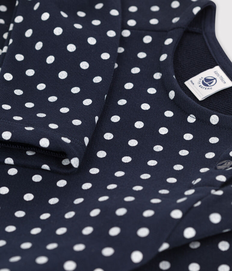 Robe &agrave; pois manches longues en molleton enfant fille bleu SMOKING/ AVALANCHE