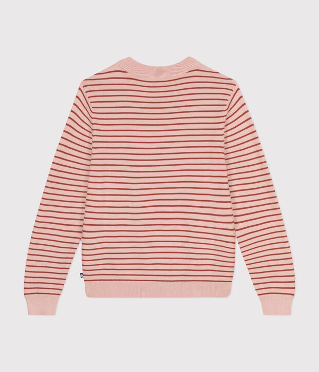Pull ray&eacute; en coton femme rose/marron