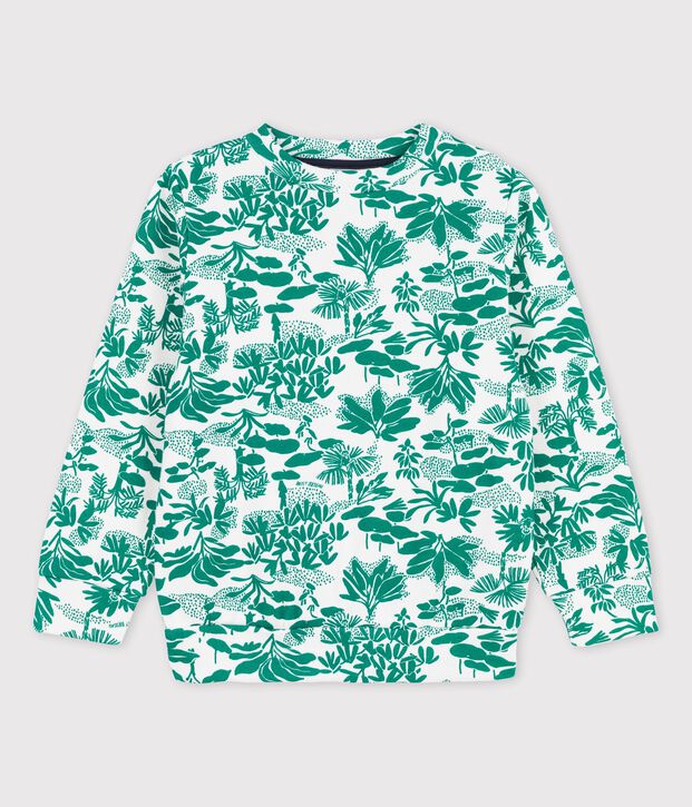 Sweatshirt en molleton enfant gar&ccedil;on blanc/vert