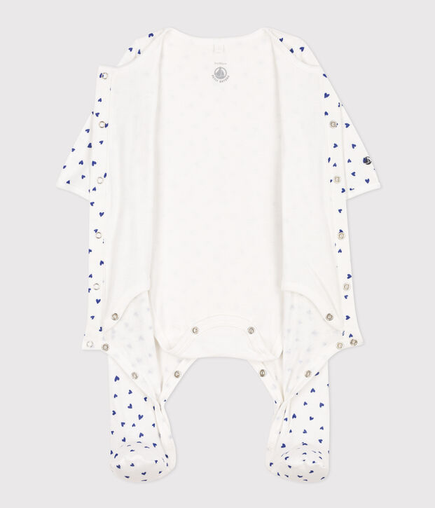 Bodyjama coeur en tubique blanc/bleu