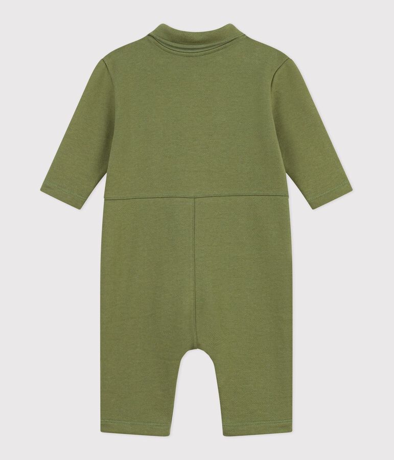 Combinaison longue b&eacute;b&eacute; en coton uni vert OLIVINE