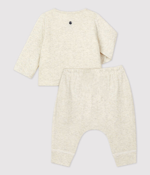 Ensemble 2 pi&egrave;ces uni en tubique bio b&eacute;b&eacute; beige chin&eacute;