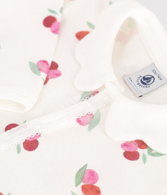 Pyjama bébé en coton sans pieds avec col pétale fruits blanc MARSHMALLOW/blanc MULTICO