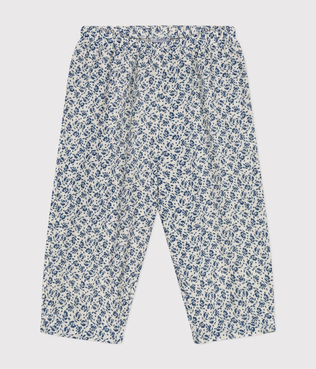 Pantalon en gaze de coton imprim&eacute;e b&eacute;b&eacute; &eacute;cru/bleu