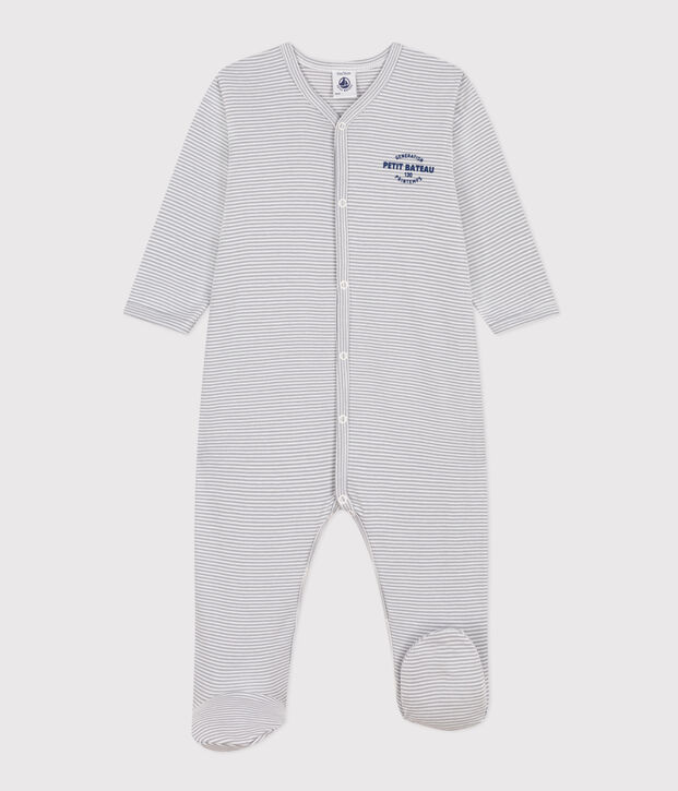 Pyjama b&eacute;b&eacute; milleraies en coton gris/blanc