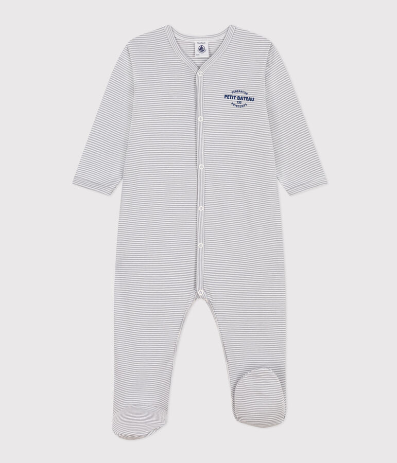 Pyjama b&eacute;b&eacute; milleraies en coton PIGEON/ MARSHMALLOW