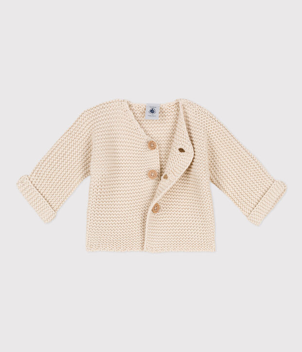 Cardigan b&eacute;b&eacute; tricot point mousse en coton &eacute;cru