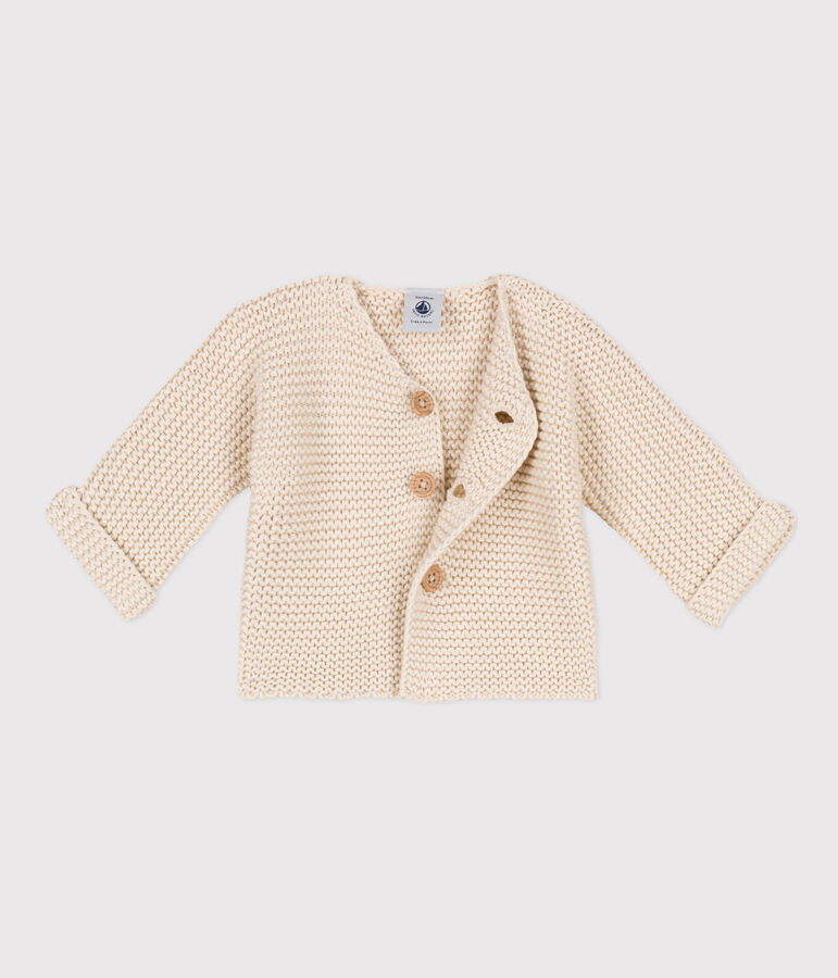Cardigan b&eacute;b&eacute; tricot point mousse en coton &eacute;cru AVALANCHE