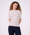 Tee-shirt femme en coton manches courtes &agrave; rayures blanc/rouge