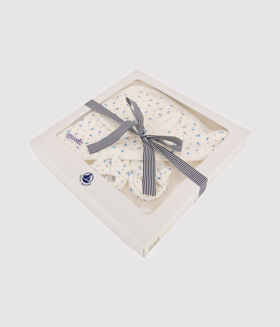 Coffret carré de bain et chaussons bébé en éponge et côte blanc MARSHMALLOW/blanc MULTICO