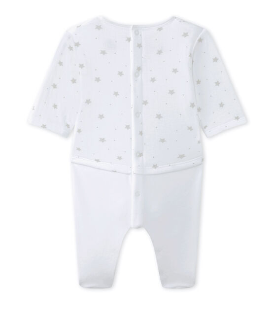 Combinaison guimpe bébé mixte bi-matière blanc ECUME/marron SHITAKE