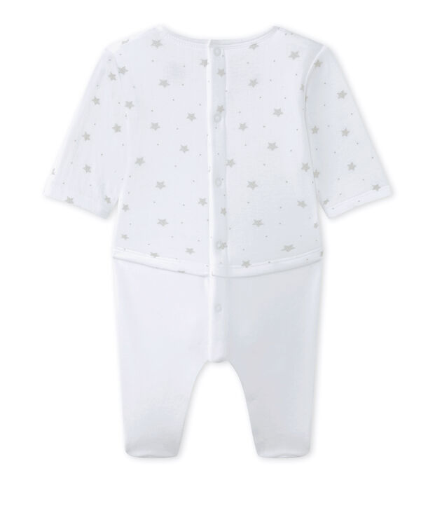 Combinaison guimpe b&eacute;b&eacute; mixte bi-mati&egrave;re blanc/marron