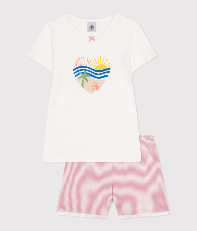 Pyjama short enfant en coton blanc MARSHMALLOW/rose CHARME