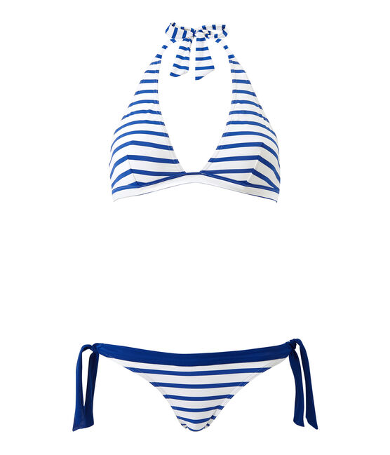 Maillot de bain 2 pièces femme rayé blanc MARSHMALLOW/bleu PERSE