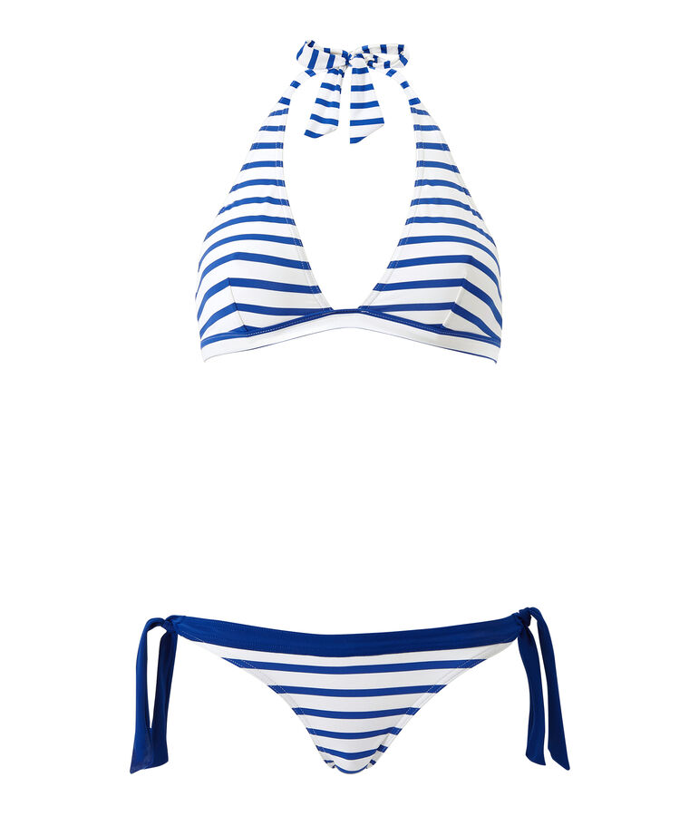 Maillot de bain 2 pi&egrave;ces femme ray&eacute; blanc/bleu