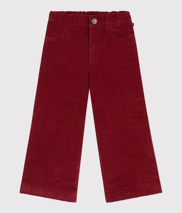 Pantalon wide leg enfant en velours uni rouge