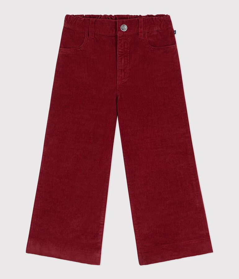 Pantalon wide leg enfant en velours uni rouge AMARANTE