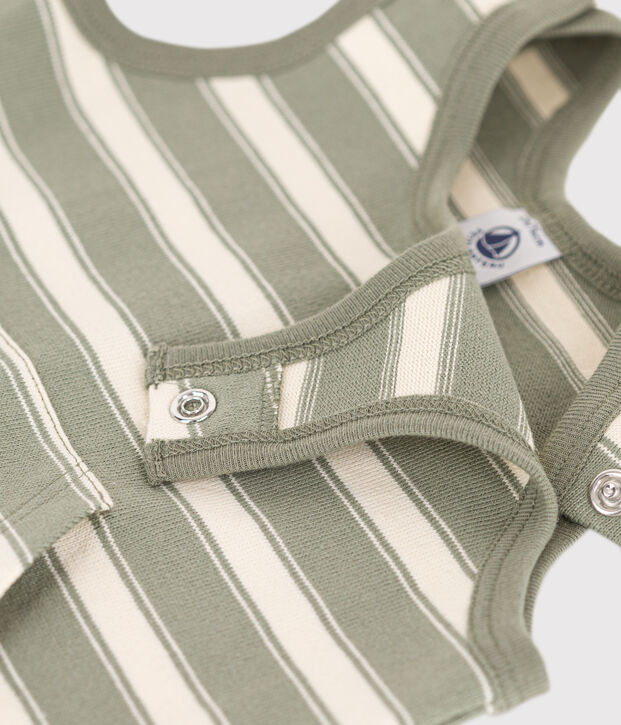 Combinaison courte sans manche b&eacute;b&eacute; en jersey &eacute;pais ray&eacute; vert/&eacute;cru