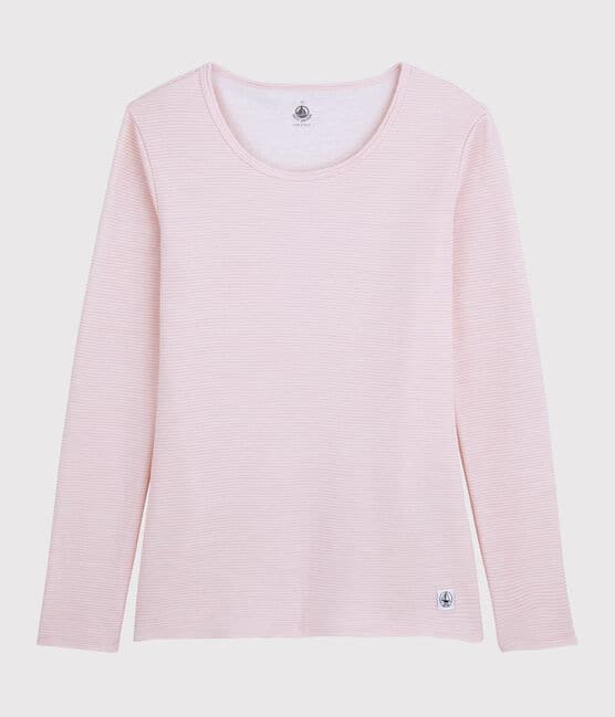 T-shirt laine et coton Femme rose CHARME/blanc MARSHMALLOW