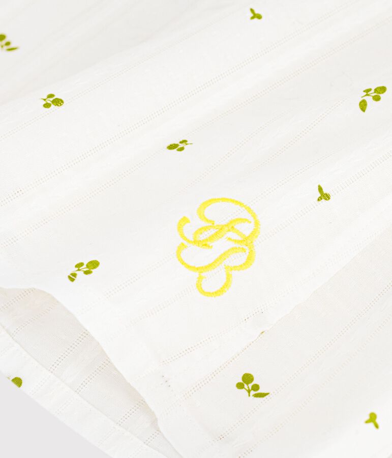 Blouse enfant en coton sans manche imprim&eacute;e fleurs blanc/vert