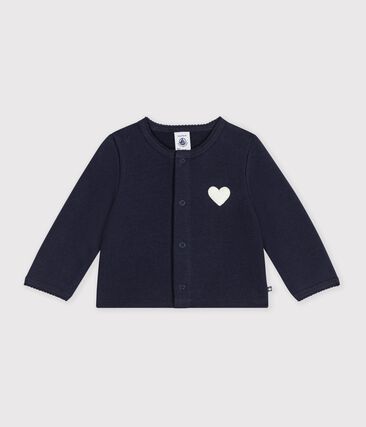 Cardigan bébé en coton uni et badge cœur