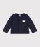 Cardigan b&eacute;b&eacute; en coton uni et badge c&oelig;ur bleu marine