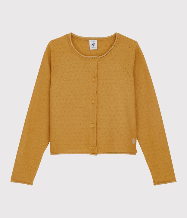 Cardigan laine et coton fille jaune