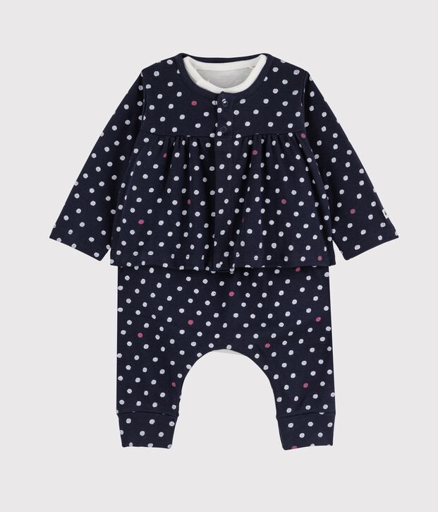 Ensemble 3 pi&egrave;ces b&eacute;b&eacute; fille en c&ocirc;te bleu/blanc/multicouleur