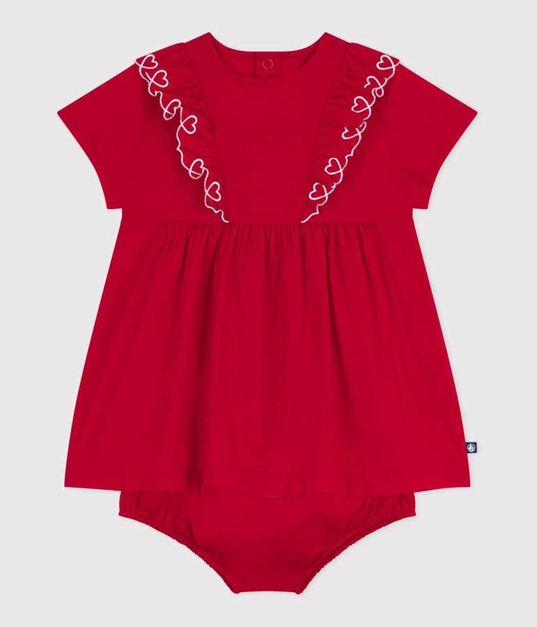 Robe b&eacute;b&eacute; en coton manches courtes unie avec son bloomer rouge TERKUIT