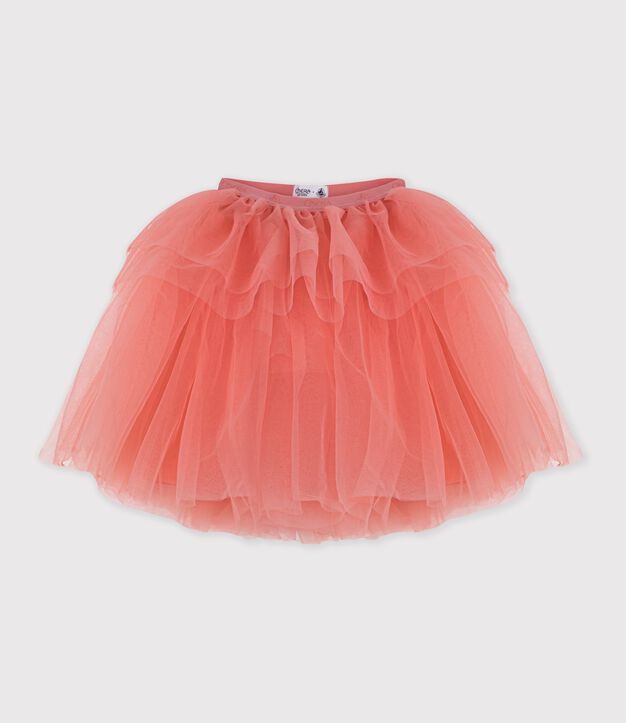 Jupe enfant mi-longue en tulle unie corail
