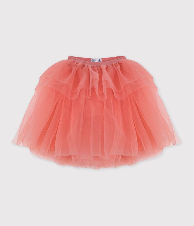 Jupe enfant mi-longue en tulle unie corail