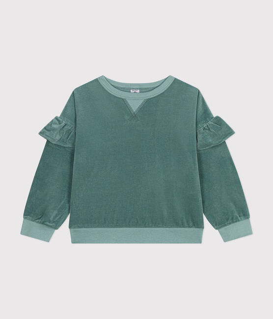 Sweatshirt en bouclette velours unie enfant fille vert BRUT