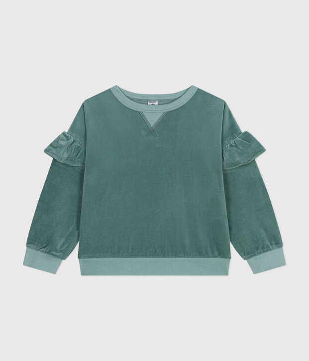 Sweatshirt en bouclette velours unie enfant fille vert