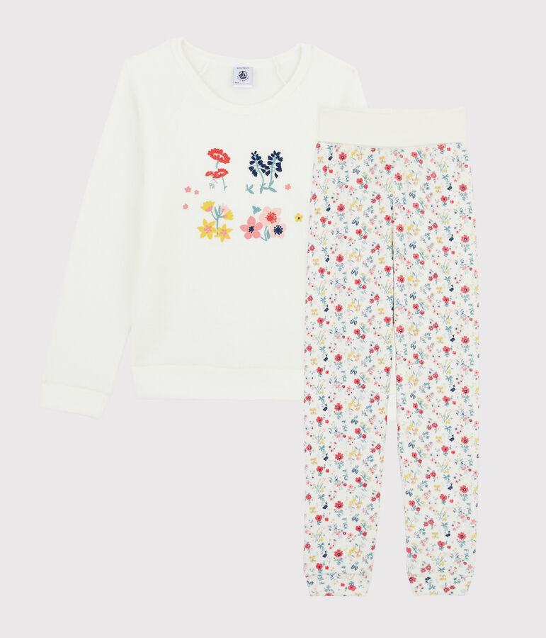 Pyjama petite fille taille montante en bouclette &eacute;ponge gratt&eacute;e blanc/multicouleur