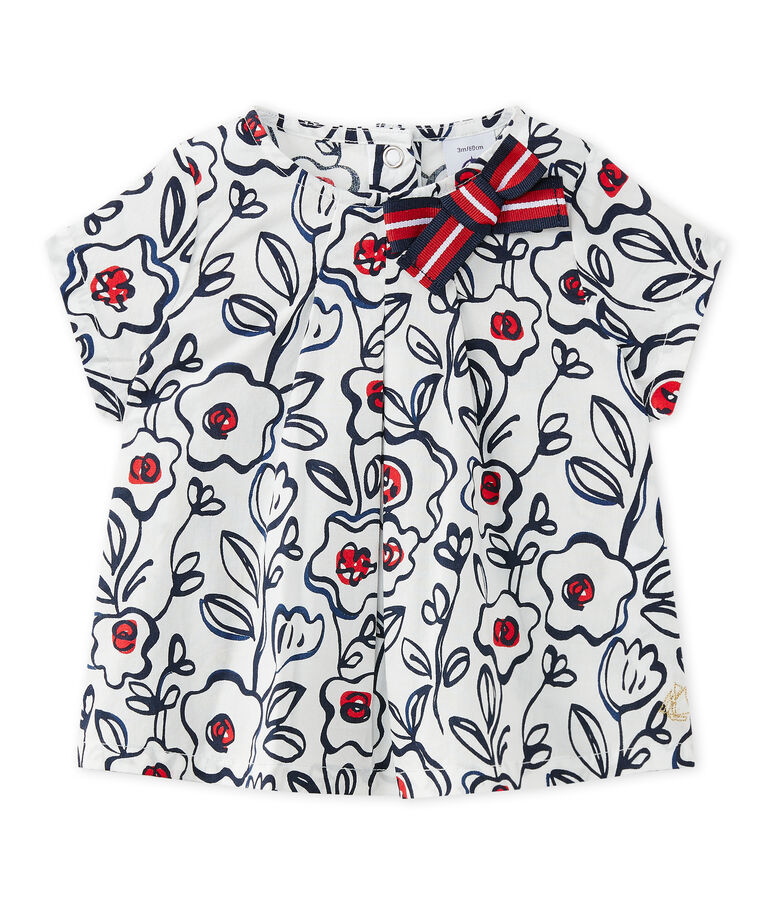 Blouse b&eacute;b&eacute; fille en popeline blanc MARSHMALLOW/blanc MULTICO