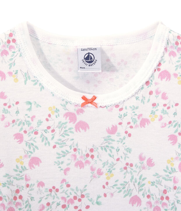 Chemise de nuit fille manches longues imprim&eacute;e blanc/multicouleur