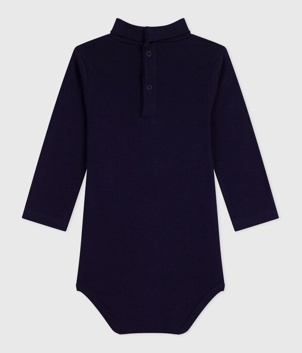 Body b&eacute;b&eacute; col roul&eacute; en coton uni bleu marine