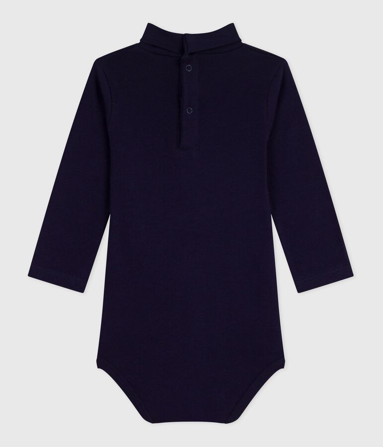 Body b&eacute;b&eacute; col roul&eacute; en coton uni bleu SOIR
