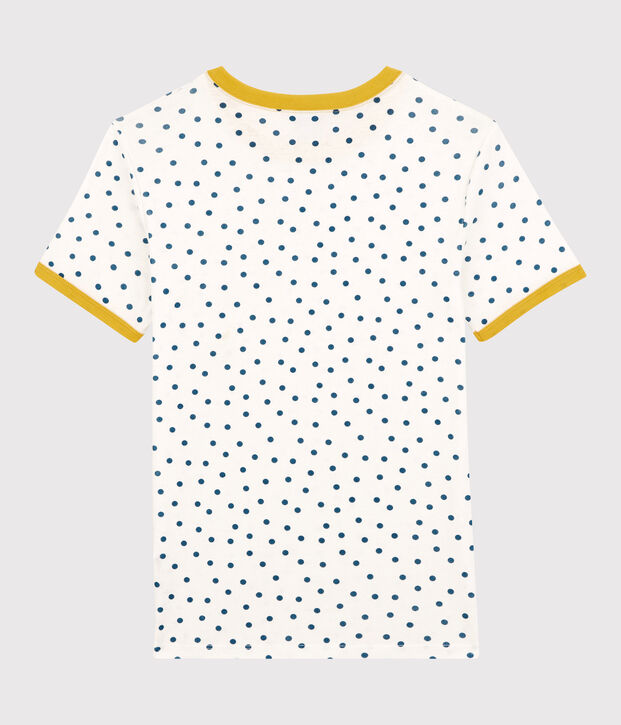 T-shirt col rond &agrave; pois en coton  Femme blanc/bleu
